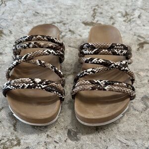 J/Slides Women’s Tess Leather Snakeskin Slip-On Sandals Size 8